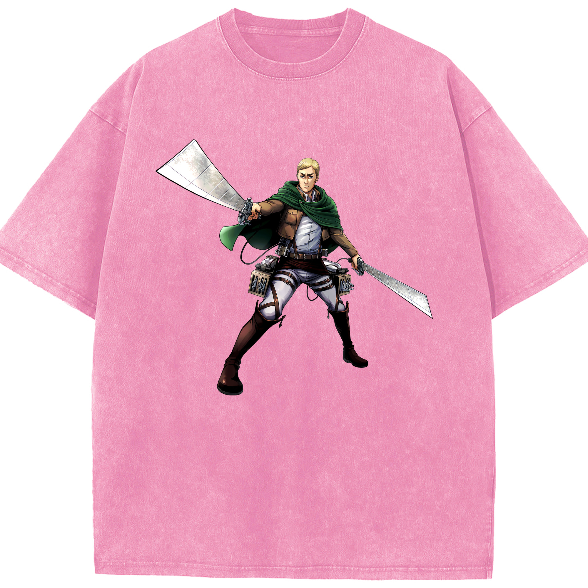 （画像用） 進撃の巨人 エルヴィン・スミス Attack on Titan Erwin Smith 綿100% ヴィンテージ風 半袖Tシャツ（フロントプリント）